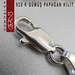925 K Gümüş 12 mm Dikdörtgen (Papağan) Kilit / Paket İçeriği 1 Adet