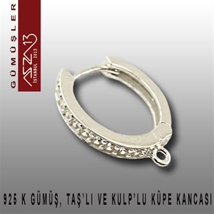 925 K Gümüş, 18x14 mm Zirkon Taşlı Halka Küpe Kancası / Paket İçeriği 1 Çift