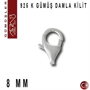 925 K Gümüş 8 mm Damla (Armut) Kilit / Paket İçeriği 1 Adet