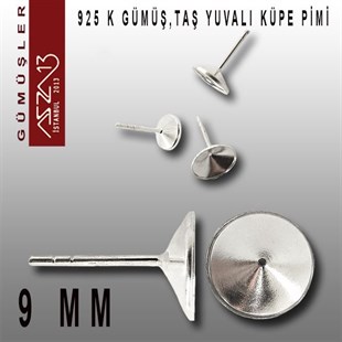 925 K Gümüş, 9 mm Yuvalı, Yuvarlak Pimli Küpe Kancası / Paket İçeriği 1 Çift