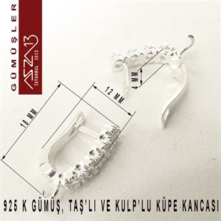 925 K Gümüş, 18x12 mm Zirkon Taşlı Halka Küpe Kancası / Paket İçeriği 1 Çift