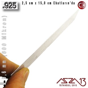 925 Ayar - 0,6 mm (600 Mikron) Kalınlıkta Gümüş Plaka - 2,5 cm / 15,0 cm Ebatlarında