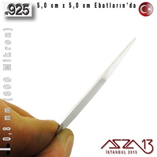 925 Ayar - 0,8 mm (800 Mikron) Kalınlıkta Gümüş Plaka - 5,0 cm / 5,0 cm Ebatlarında