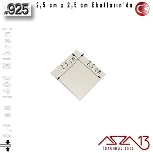 925 Ayar - 0,4 mm (400 Mikron) Kalınlıkta Gümüş Plaka - 2,5 cm / 2,5 cm Ebatlarında