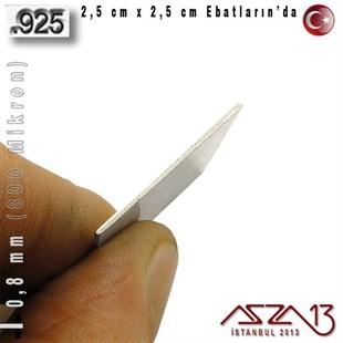 925 Ayar - 0,8 mm (800 Mikron) Kalınlıkta Gümüş Plaka - 2,5 cm / 2,5 cm Ebatlarında