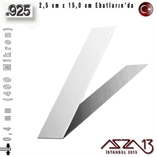 925 Ayar - 0,4 mm (400 Mikron) Kalınlıkta Gümüş Plaka - 2,5 cm / 15,0 cm Ebatlarında