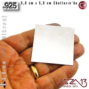 925 Ayar - 0,8 mm (800 Mikron) Kalınlıkta Gümüş Plaka - 5,0 cm / 5,0 cm Ebatlarında