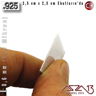 925 Ayar - 0,6 mm (600 Mikron) Kalınlıkta Gümüş Plaka - 2,5 cm / 2,5 cm Ebatlarında