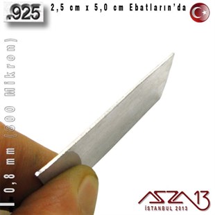 925 Ayar - 0,8 mm (800 Mikron) Kalınlıkta Gümüş Plaka - 2,5 cm / 5,0 cm Ebatlarında