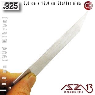 925 Ayar - 0,8 mm (800 Mikron) Kalınlıkta Gümüş Plaka - 5,0 cm / 15,0 cm Ebatlarında