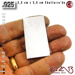 925 Ayar - 0,8 mm (800 Mikron) Kalınlıkta Gümüş Plaka - 2,5 cm / 5,0 cm Ebatlarında