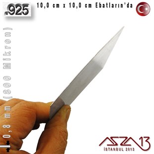 925 Ayar - 0,8 mm (800 Mikron) Kalınlıkta Gümüş Plaka - 10,0 cm / 10,0 cm Ebatlarında