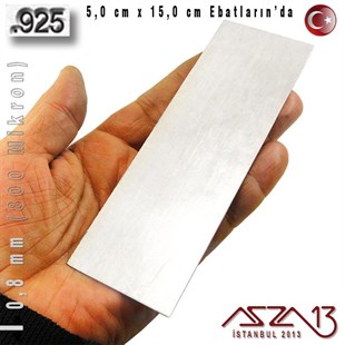 925 Ayar - 0,8 mm (800 Mikron) Kalınlıkta Gümüş Plaka - 5,0 cm / 15,0 cm Ebatlarında