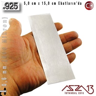 925 Ayar - 0,6 mm (600 Mikron) Kalınlıkta Gümüş Plaka - 5,0 cm / 15,0 cm Ebatlarında