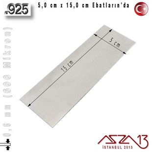 925 Ayar - 0,6 mm (600 Mikron) Kalınlıkta Gümüş Plaka - 5,0 cm / 15,0 cm Ebatlarında