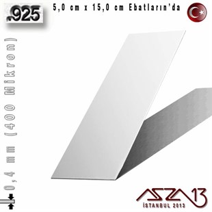 925 Ayar - 0,4 mm (400 Mikron) Kalınlıkta Gümüş Plaka - 5,0 cm / 15,0 cm Ebatlarında