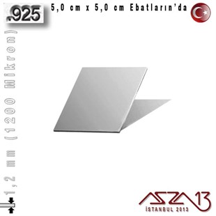 925 Ayar - 1,2 mm (1200 Mikron) Kalınlıkta Gümüş Plaka - 5,0 cm / 5,0 cm Ebatlarında