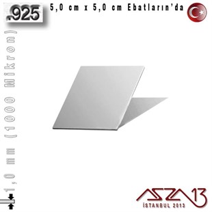 925 Ayar - 1,0 mm (1000 Mikron) Kalınlıkta Gümüş Plaka - 5,0 cm / 5,0 cm Ebatlarında