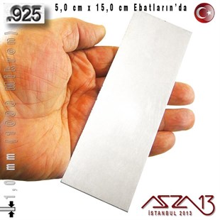 925 Ayar - 1,0 mm (1000 Mikron) Kalınlıkta Gümüş Plaka - 5,0 cm / 15,0 cm Ebatlarında