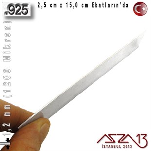 925 Ayar - 1,2 mm (1200 Mikron) Kalınlıkta Gümüş Plaka - 2,5 cm / 15,0 cm Ebatlarında