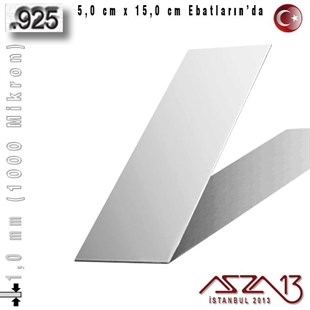 925 Ayar - 1,0 mm (1000 Mikron) Kalınlıkta Gümüş Plaka - 5,0 cm / 15,0 cm Ebatlarında