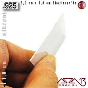 925 Ayar - 1,0 mm (1000 Mikron) Kalınlıkta Gümüş Plaka - 5,0 cm / 5,0 cm Ebatlarında