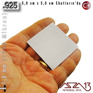 925 Ayar - 1,0 mm (1000 Mikron) Kalınlıkta Gümüş Plaka - 5,0 cm / 5,0 cm Ebatlarında
