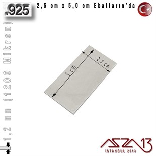 925 Ayar - 1,2 mm (1200 Mikron) Kalınlıkta Gümüş Plaka - 2,5 cm / 5,0 cm Ebatlarında