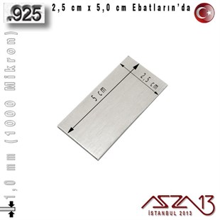 925 Ayar - 1,0 mm (1000 Mikron) Kalınlıkta Gümüş Plaka - 2,5 cm / 5,0 cm Ebatlarında