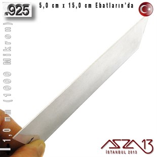 925 Ayar - 1,0 mm (1000 Mikron) Kalınlıkta Gümüş Plaka - 5,0 cm / 15,0 cm Ebatlarında