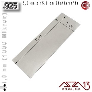 925 Ayar - 1,0 mm (1000 Mikron) Kalınlıkta Gümüş Plaka - 5,0 cm / 15,0 cm Ebatlarında