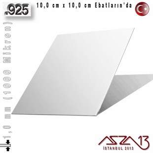 925 Ayar - 1,0 mm (1000 Mikron) Kalınlıkta Gümüş Plaka - 10,0 cm / 10,0 cm Ebatlarında