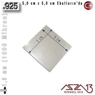 925 Ayar - 1,0 mm (1000 Mikron) Kalınlıkta Gümüş Plaka - 5,0 cm / 5,0 cm Ebatlarında