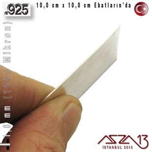 925 Ayar - 1,0 mm (1000 Mikron) Kalınlıkta Gümüş Plaka - 10,0 cm / 10,0 cm Ebatlarında