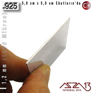 925 Ayar - 1,2 mm (1200 Mikron) Kalınlıkta Gümüş Plaka - 5,0 cm / 5,0 cm Ebatlarında