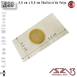 999 Ayar - 0,08 mm (80 Mikron) Kalınlıkta Gümüş Folyo - 4,5 cm x 9,0 cm