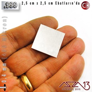 999 Ayar - 0,4 mm (400 Mikron) Kalınlıkta Gümüş Plaka - 2,5 cm / 2,5 cm Ebatlarında