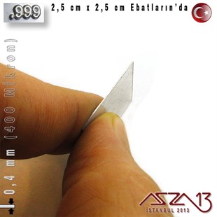 999 Ayar - 0,4 mm (400 Mikron) Kalınlıkta Gümüş Plaka - 2,5 cm / 2,5 cm Ebatlarında