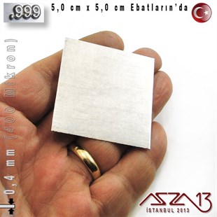 999 Ayar - 0,4 mm (400 Mikron) Kalınlıkta Gümüş Plaka - 5,0 cm / 5,0 cm Ebatlarında