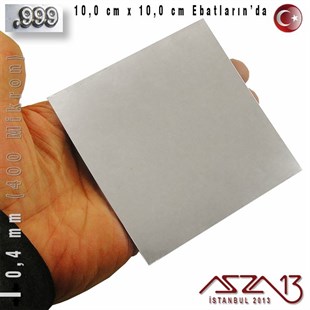 999 Ayar - 0,4 mm (400 Mikron) Kalınlıkta Gümüş Plaka - 10,0 cm / 10,0 cm Ebatlarında