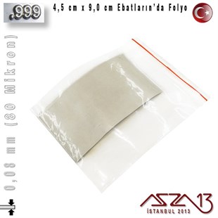 999 Ayar - 0,08 mm (80 Mikron) Kalınlıkta Gümüş Folyo - 4,5 cm x 9,0 cm