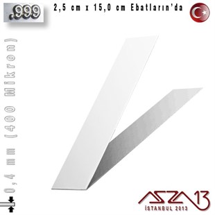 999 Ayar - 0,4 mm (400 Mikron) Kalınlıkta Gümüş Plaka - 2,5 cm / 15,0 cm Ebatlarında
