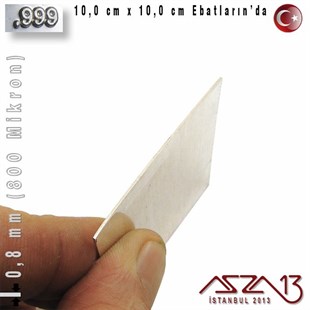 999 Ayar - 0,8 mm (800 Mikron) Kalınlıkta Gümüş Plaka - 10,0 cm / 10,0 cm Ebatlarında