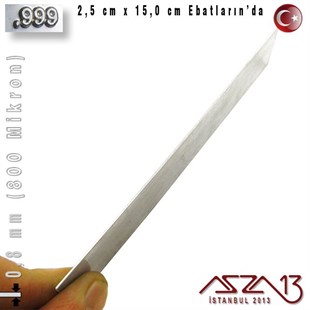 999 Ayar - 0,8 mm (800 Mikron) Kalınlıkta Gümüş Plaka - 2,5 cm / 15,0 cm Ebatlarında