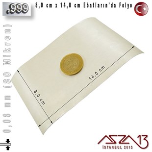 999 Ayar - 0,08 mm (80 Mikron) Kalınlıkta Gümüş Folyo - 8,0 cm x 14,0 cm