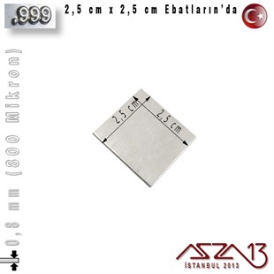 999 Ayar - 0,8 mm (800 Mikron) Kalınlıkta Gümüş Plaka - 2,5 cm / 2,5 cm Ebatlarında