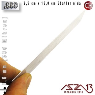999 Ayar - 0,6 mm (600 Mikron) Kalınlıkta Gümüş Plaka - 2,5 cm / 15,0 cm Ebatlarında