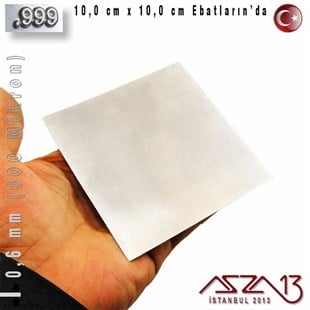 999 Ayar - 0,6 mm (600 Mikron) Kalınlıkta Gümüş Plaka - 10,0 cm / 10,0 cm Ebatlarında