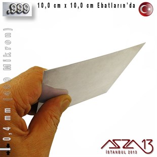 999 Ayar - 0,4 mm (400 Mikron) Kalınlıkta Gümüş Plaka - 10,0 cm / 10,0 cm Ebatlarında