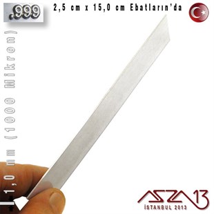 999 Ayar - 1,0 mm (1000 Mikron) Kalınlıkta Gümüş Plaka - 2,5 cm / 15,0 cm Ebatlarında
